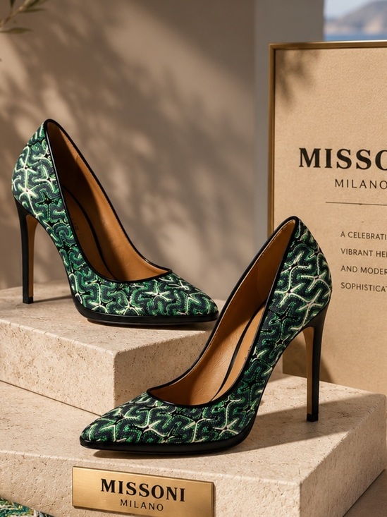 Missoni Shoes - Missoni Green Printed Pumps Black Heels Shoes w/Box & Dustbag 6.5